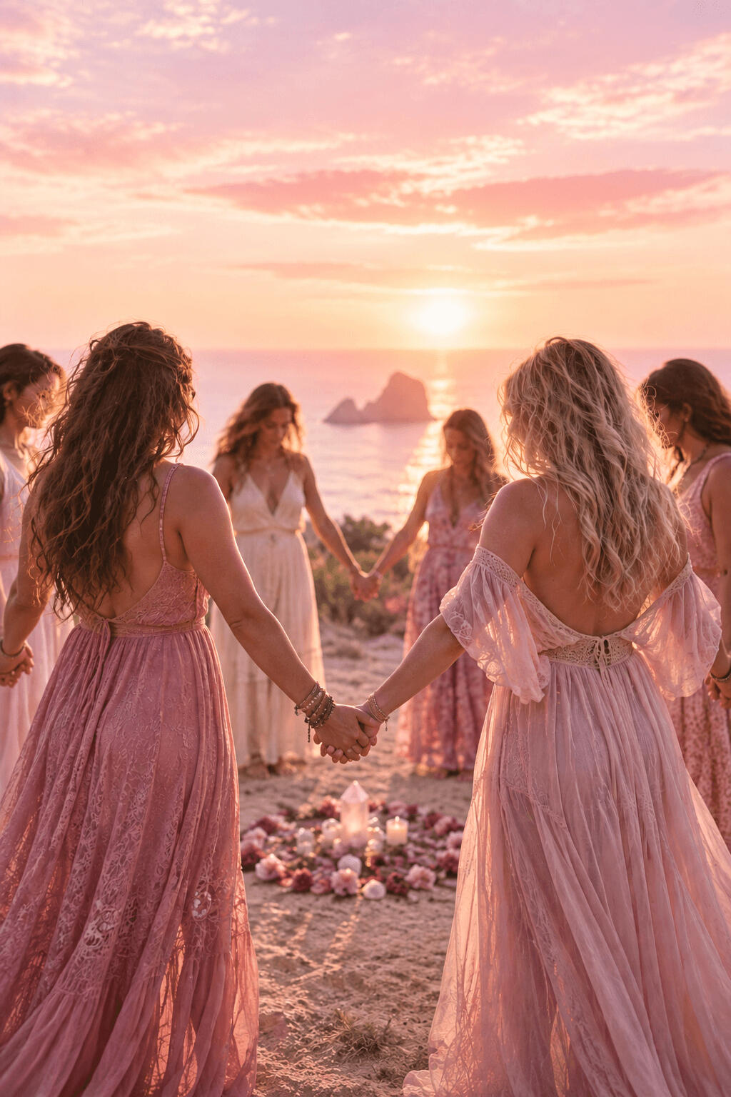 A group of women gathered together in a circle, representing connection, friendship, curiosity and the feminine energy of The Flow Sisterhood.